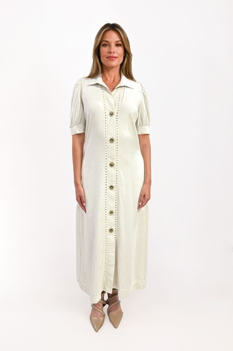 [TT25033943] 03LCM09758  V EMILIA LINO CAMISERO APLIQUE